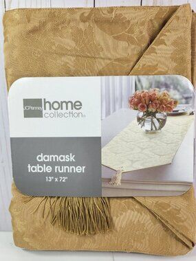 Damask Table Runner Pointed W Tassels Festive 72 in x 13 in Festive Celebration